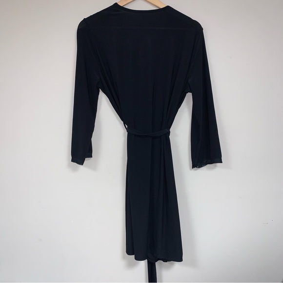 🆕 Black Sexy Wrap Robe Jersey Knit Women’s Medium Tie Waist Lace Trim Sleepwear - Picture 6 of 9